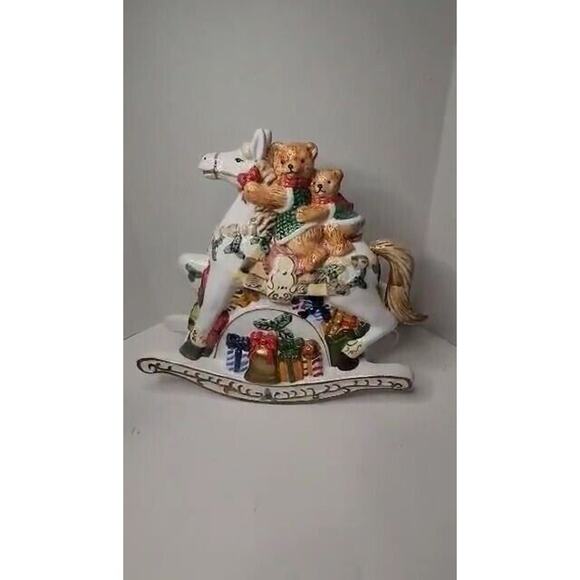 Musial Rocking Horse BEALS PALAIS ROYAL STAGE CHRISTMAS BEARS LARGE PORCELAIN - Picture 2 of 16